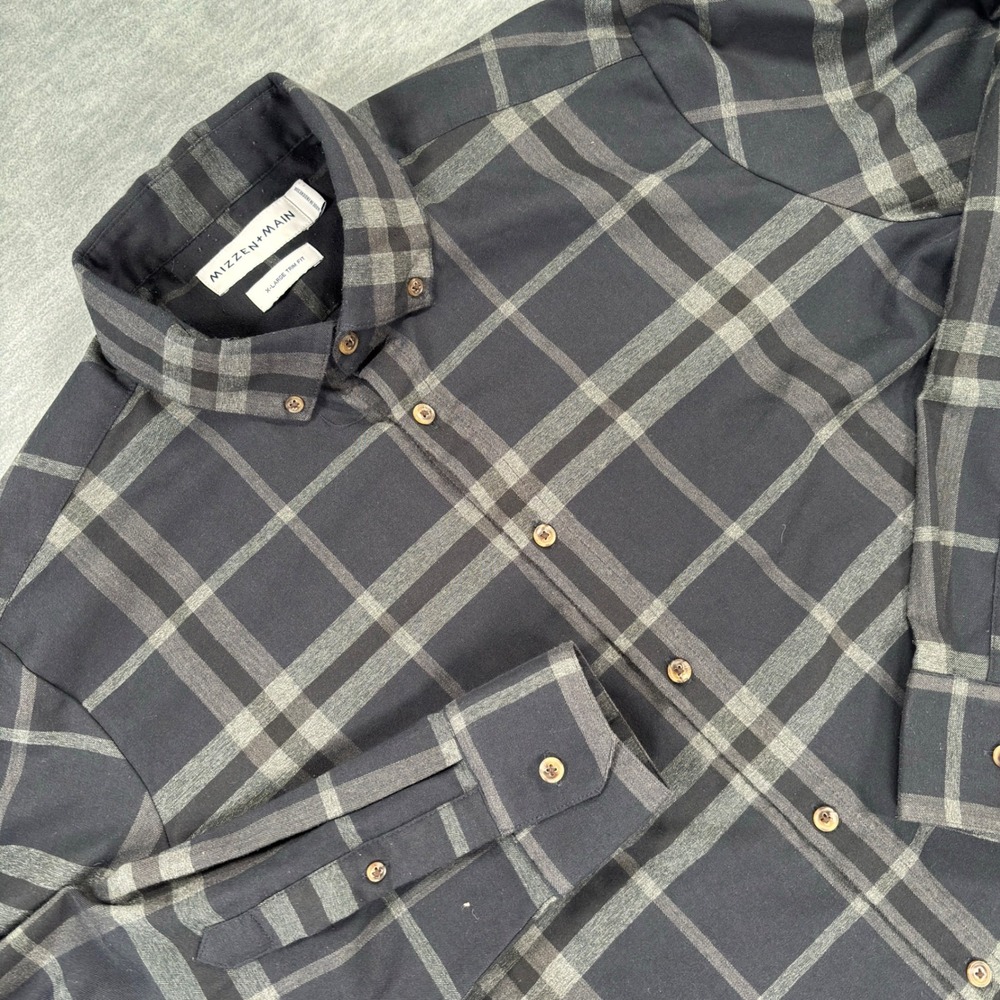 Mizzen+Main Mens XL Trim Fit Performance Plaid Button Down Shirt Grey FL-3002